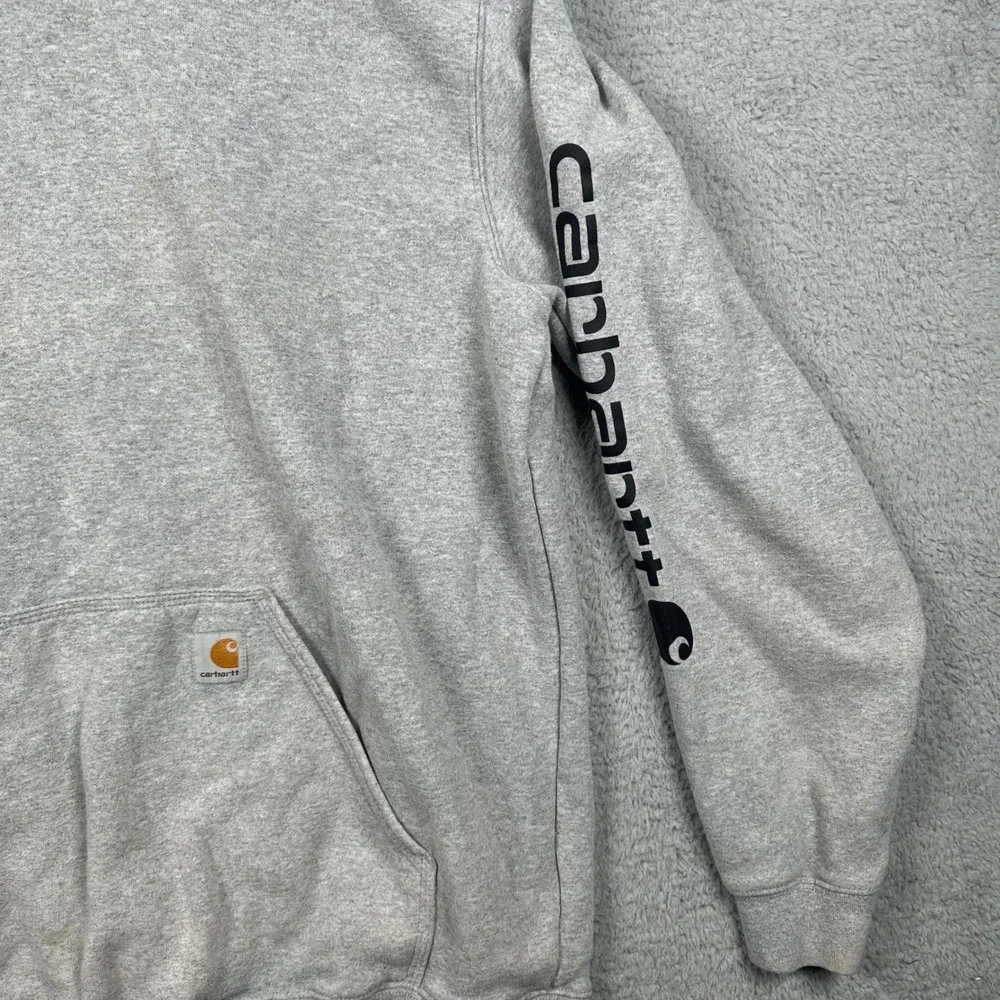 Carhartt Mens XL Tall Gray K288 Sleeve‎ Logo Original Fit Hooded Sweatshirt